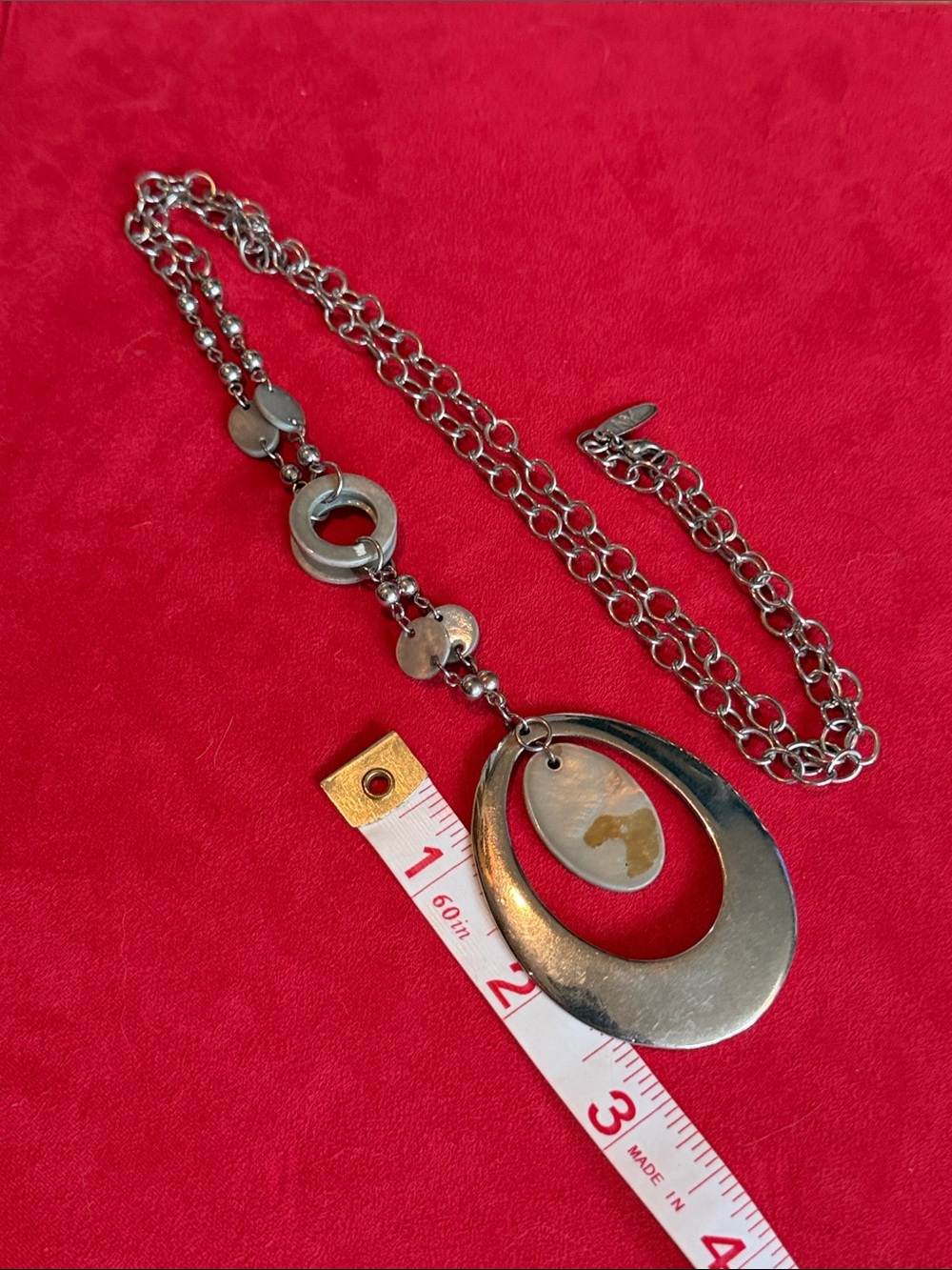 NY Collection Silver-Tone Double Oval Pendant Necklace